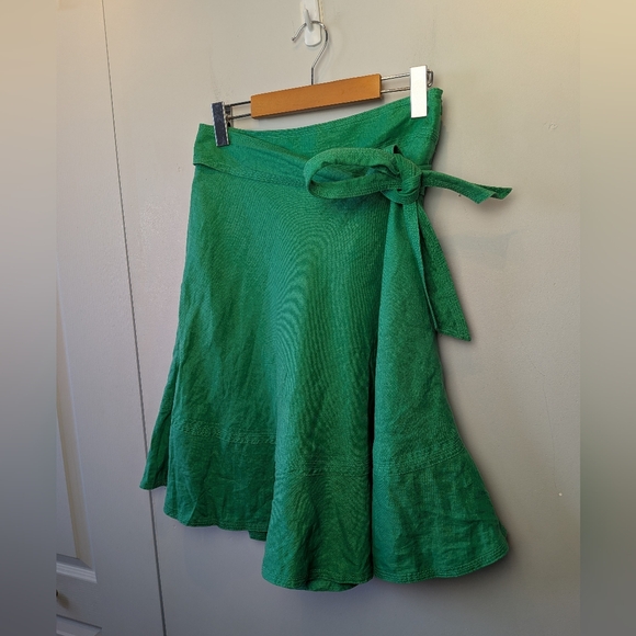 Zara Dresses & Skirts - ZARA Women Midi Lenght Green Skirt Size M 100% Linen Waist Bow Side Zipper